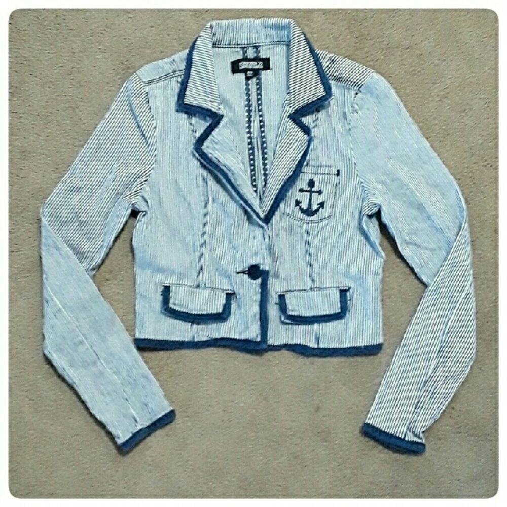 Nautical Inspired Blue Pinstripe Blazer Petite Size S Beach Sailing Costume Sz S